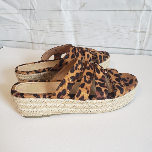 Camel Toes Leopard Print Wedge Sandals Open Toe Slip On Shoes Animal Print - Picture 5 of 13